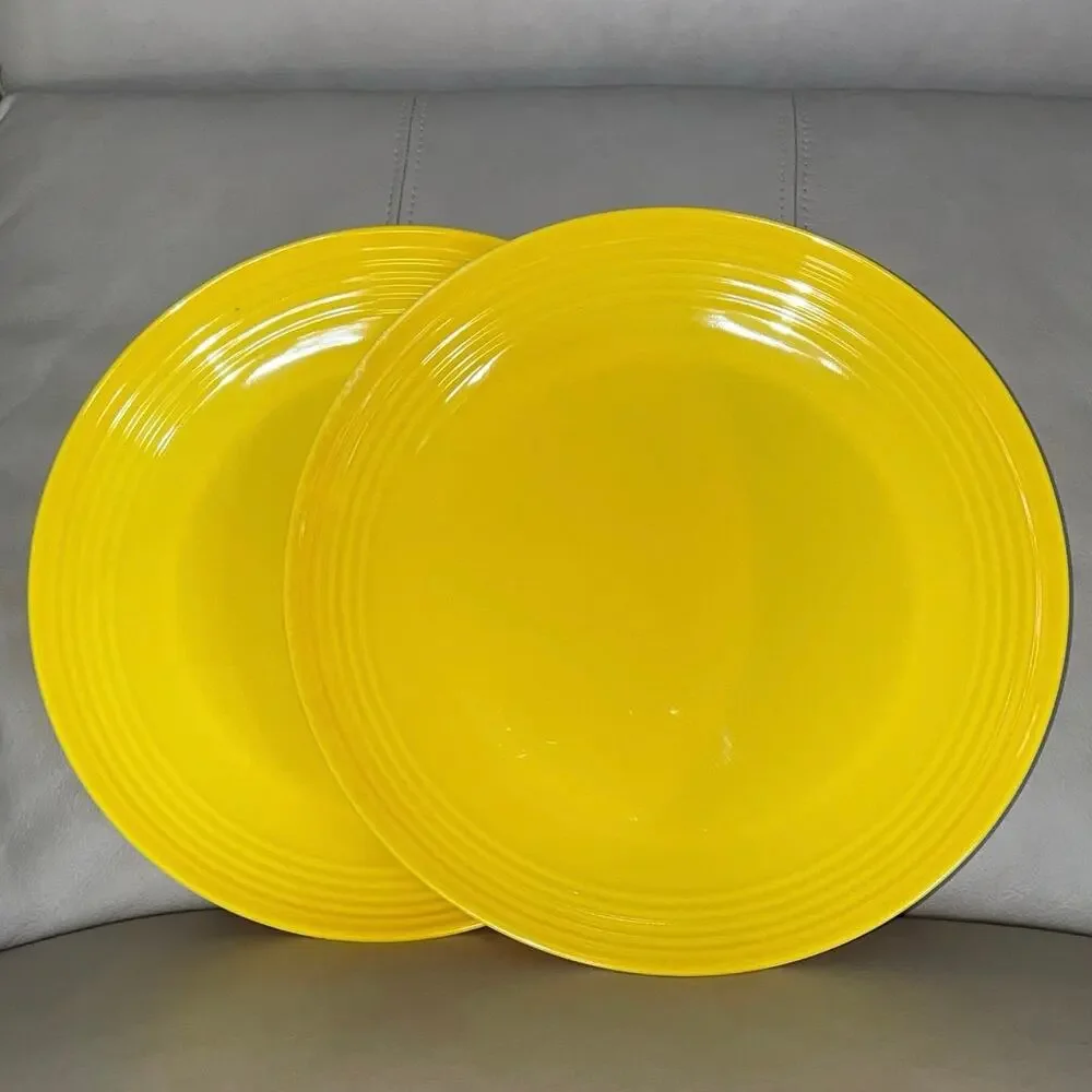 Set of 2 Melange Sunny Yellow 11” Coupe Ribbed Melamine Plates Shatterproof